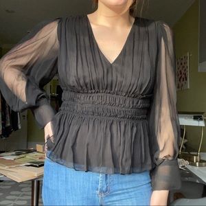 Rebecca Taylor Mesh Sleeve Ruffle Blouse